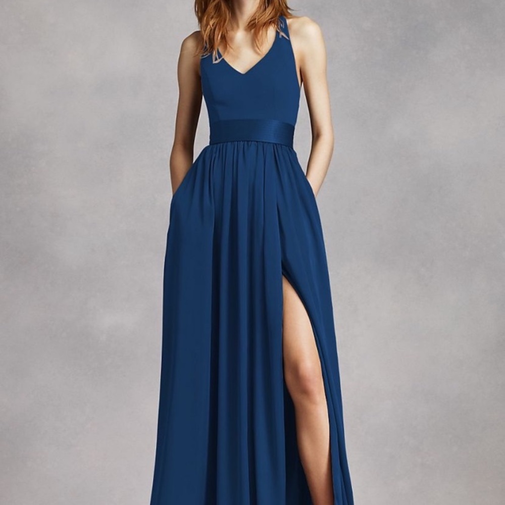 V neck halter gown with sash